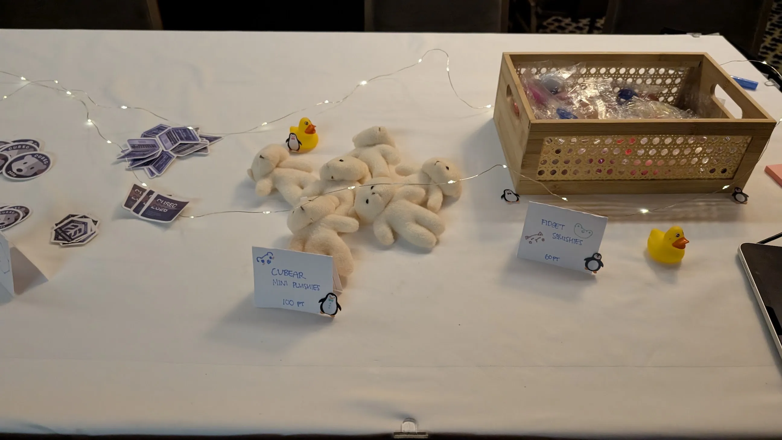 Scavenger hunt props laid out on a table before the event